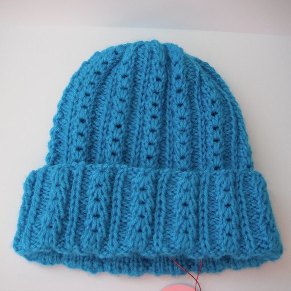 Hand Knitted Hat Toque Adult Size - L Acrylic Blue - 033 Hand knit by me - Picture 7 of 7
